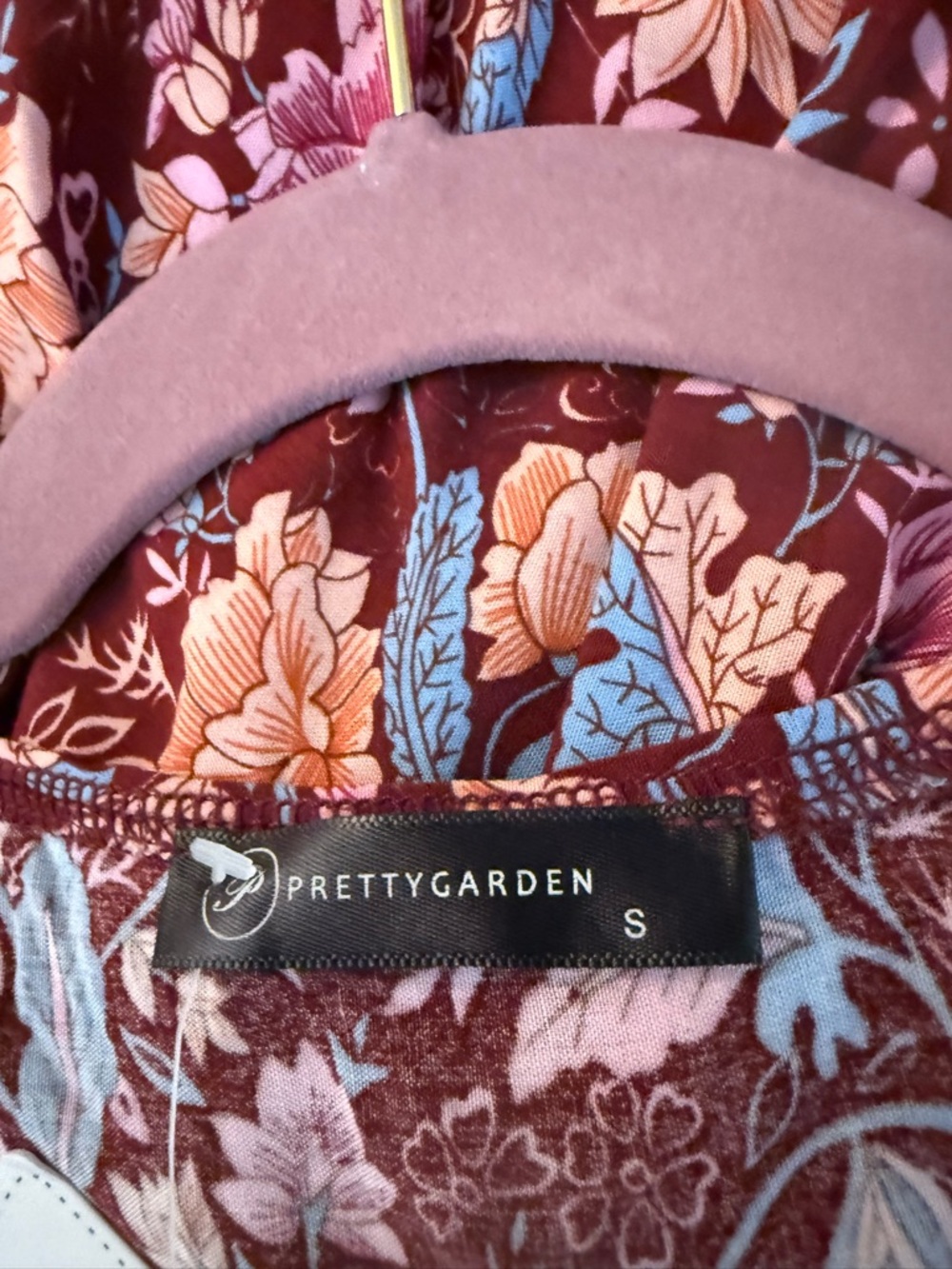 Women's Burgundy Floral Wrap Maxi Dress with Pink Accents - Picture 5 of 5